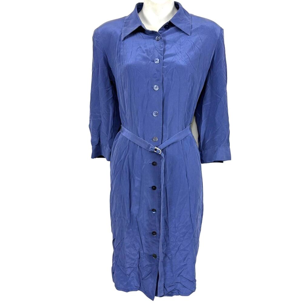 Maggy London Womens Vintage 90s Y2K 100% Silk Shirt Style Button Up Dress sz 10